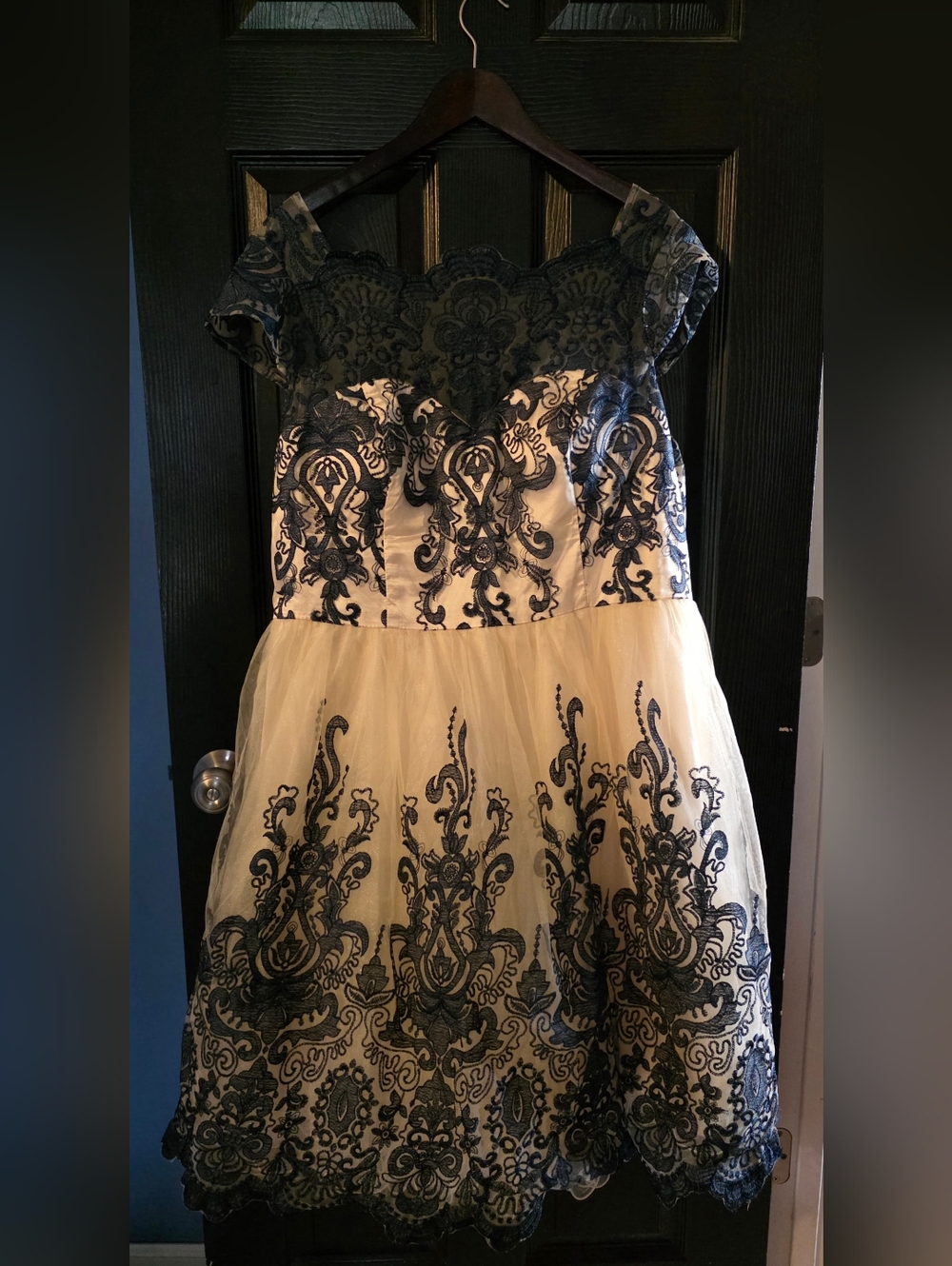 Chi Chi London Cream and Navy Lace Dress